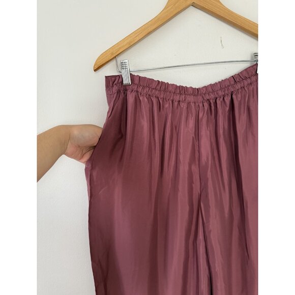 Athleta Calm Cool Relaxed Palazzo Pull On Satin Pant Berry Pink Lounge Sleepwear - Picture 3 of 7